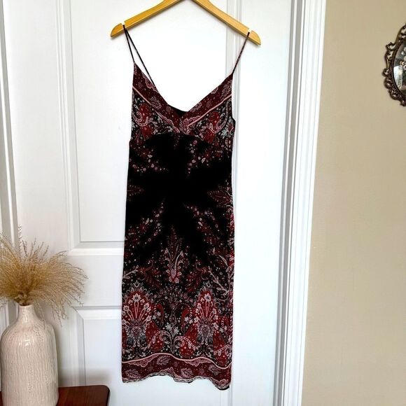 Vintage Dresses & Skirts - Vintage 90s Slip Dress Paisley Burgundy Grunge Y2K Spaghetti Strap